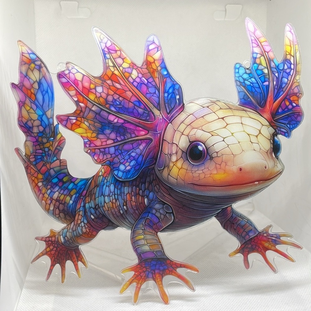 Suncatcher Acrylic Axolotl Salamander Animal Decorative Faux Stained Glass New